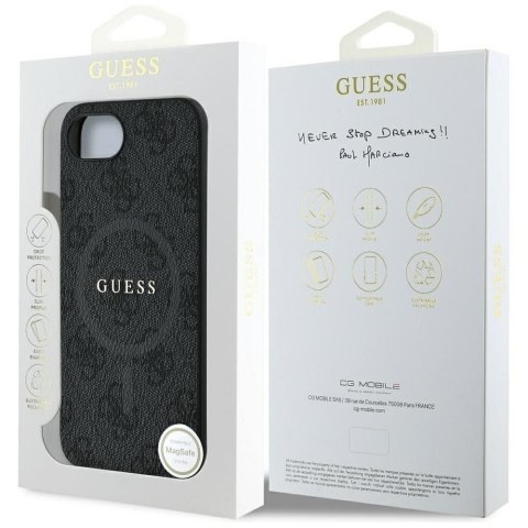 GUESS Etui do iPhone 16e kompatybilny z MagSafe GUHMPSE4G4GFRK (PU 4G Ring Classic Logo) czarny