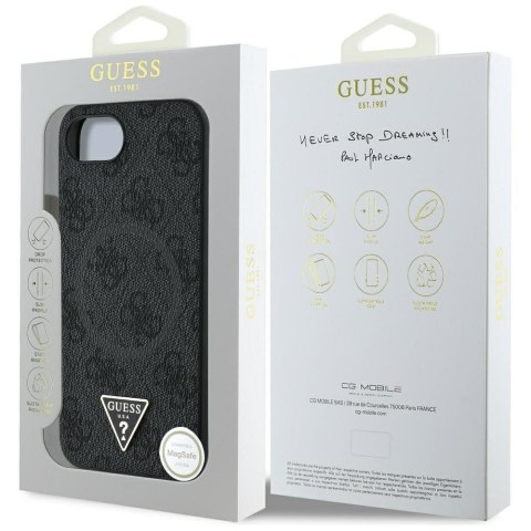 GUESS Etui do iPhone 16e kompatybilny z MagSafe GUHMPSE4P4TDPK (PU 4G Triangle Logo) czarny