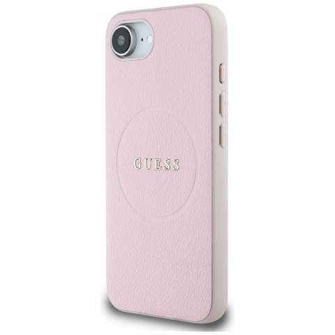 GUESS Etui do iPhone 16e kompatybilny z MagSafe GUHMPSE4PGHSMMP (PU Grained Gold Ring) różowy