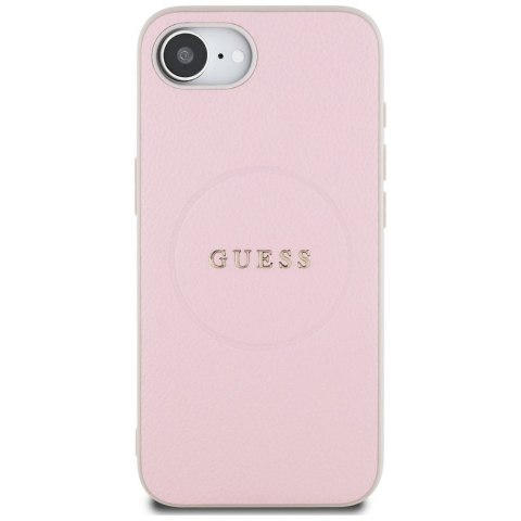 GUESS Etui do iPhone 16e kompatybilny z MagSafe GUHMPSE4PGHSMMP (PU Grained Gold Ring) różowy