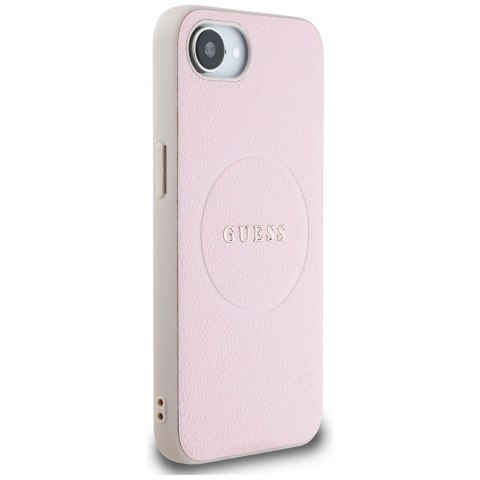 GUESS Etui do iPhone 16e kompatybilny z MagSafe GUHMPSE4PGHSMMP (PU Grained Gold Ring) różowy