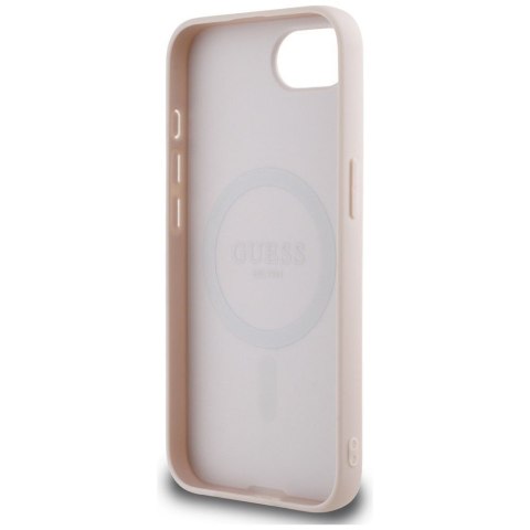 GUESS Etui do iPhone 16e kompatybilny z MagSafe GUHMPSE4PGHSMMP (PU Grained Gold Ring) różowy