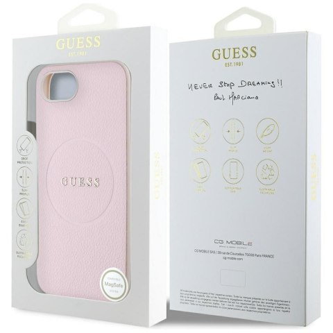 GUESS Etui do iPhone 16e kompatybilny z MagSafe GUHMPSE4PGHSMMP (PU Grained Gold Ring) różowy