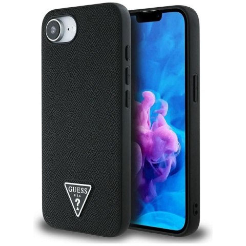 GUESS Etui do iPhone 16e kompatybilny z MagSafe GUHMPSE4PGTSPSK (Grained PU Triangle Logo) czarny