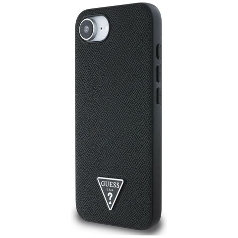 GUESS Etui do iPhone 16e kompatybilny z MagSafe GUHMPSE4PGTSPSK (Grained PU Triangle Logo) czarny