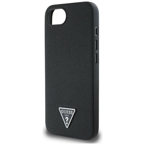 GUESS Etui do iPhone 16e kompatybilny z MagSafe GUHMPSE4PGTSPSK (Grained PU Triangle Logo) czarny