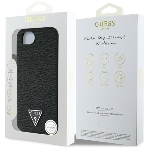 GUESS Etui do iPhone 16e kompatybilny z MagSafe GUHMPSE4PGTSPSK (Grained PU Triangle Logo) czarny