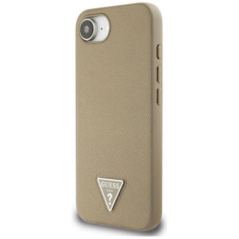 GUESS Etui do iPhone 16e kompatybilny z MagSafe GUHMPSE4PGTSPSW (Grained PU Triangle Logo) brązowy