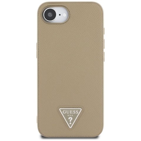 GUESS Etui do iPhone 16e kompatybilny z MagSafe GUHMPSE4PGTSPSW (Grained PU Triangle Logo) brązowy
