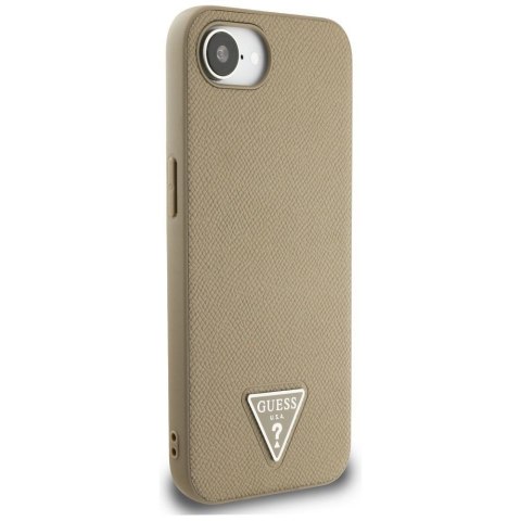 GUESS Etui do iPhone 16e kompatybilny z MagSafe GUHMPSE4PGTSPSW (Grained PU Triangle Logo) brązowy