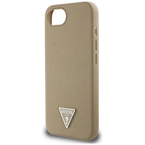 GUESS Etui do iPhone 16e kompatybilny z MagSafe GUHMPSE4PGTSPSW (Grained PU Triangle Logo) brązowy