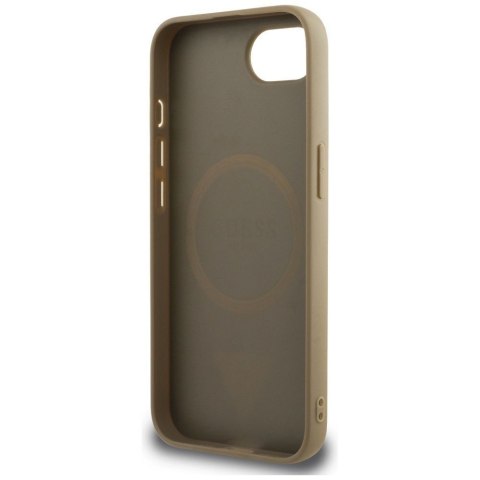 GUESS Etui do iPhone 16e kompatybilny z MagSafe GUHMPSE4PGTSPSW (Grained PU Triangle Logo) brązowy