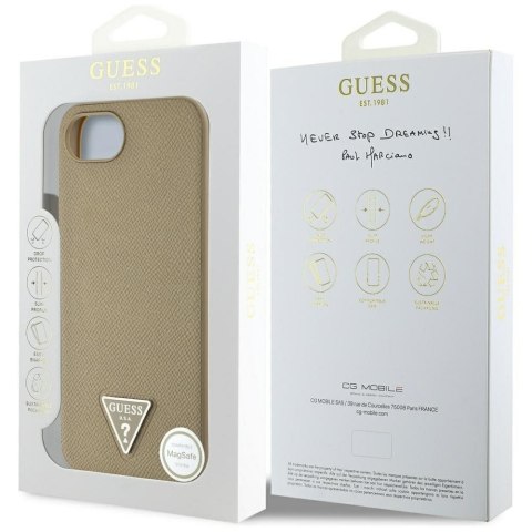 GUESS Etui do iPhone 16e kompatybilny z MagSafe GUHMPSE4PGTSPSW (Grained PU Triangle Logo) brązowy