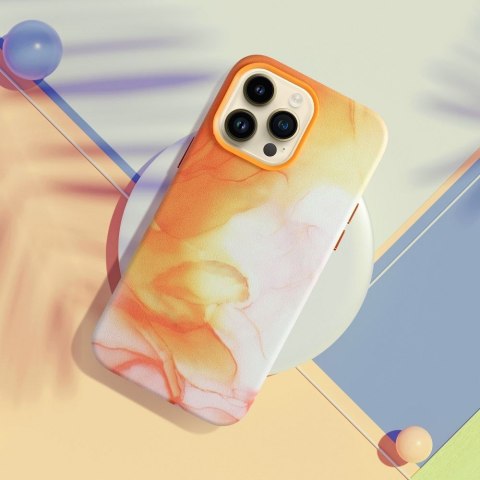 Etui LEATHER MAG COVER kompatybilny z MagSafe do iPhone 12 Pro orange splash