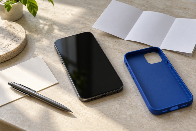 Telefon, kartka i osobna osłona — ilustracja zapisywania danych modelu