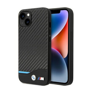 BMW Leather Carbon Blue Line – Etui iPhone 14 Plus (Czarny)
