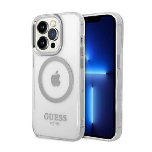 Guess Metal Outline MagSafe - Etui iPhone 14 Pro (przezroczysty / srebrny)