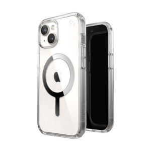 Speck Presidio Perfect-Clear MagSafe - Etui iPhone 17e / 16e / 15 / 14 / 13 (Clear / Chrome Finish / Serene Silver)