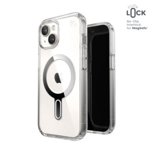 Speck Presidio Perfect-Clear ClickLock & MagSafe - Etui iPhone 17e / 16e / 15 / 14 / 13 (Clear / Chrome Finish / Serene Silver)