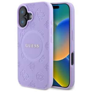 Guess Saffiano Peony Classic Logo MagSafe - Etui iPhone 16 (fioletowy)