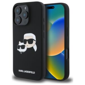 Karl Lagerfeld Silicone Double Heads Print MagSafe - Etui iPhone 16 Pro (czarny)
