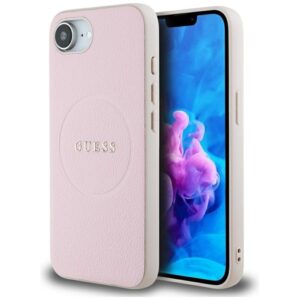Guess Grained Ring MagSafe - Etui do iPhone 16e (różowy)
