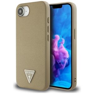 Guess Grained Triangle MagSafe - Etui do iPhone 16e (brązowy)