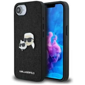 Karl Lagerfeld Fixed Glitter Karl & Choupette Heads Metal Pin - Etui do iPhone 16e (czarny)
