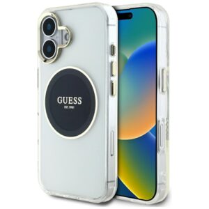 Guess IML Metal Colored Circle Classic Logo MagSafe - Etui do iPhone 16 (czarny)