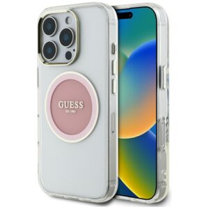 Guess IML Metal Colored Circle Classic Logo MagSafe - Etui do iPhone 16 Pro (różowy)
