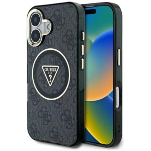 Guess IML Metal Glitter 4G Circle Triangle MagSafe - Etui do iPhone 16 (czarny)