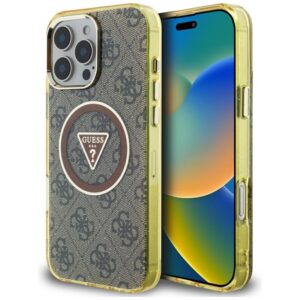Guess IML Metal Glitter 4G Circle Triangle MagSafe - Etui do iPhone 16 Pro Max (brązowy)