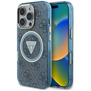 Guess IML Metal Glitter 4G Circle Triangle MagSafe - Etui do iPhone 16 Pro Max (niebieski)
