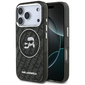 Karl Lagerfeld IML Glitter Karl & Choupette Heads Logo MagSafe - Etui iPhone 17 Pro (czarny)