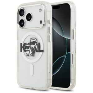 Karl Lagerfeld IML Glitter Karl & Choupette Sketch Logo MagSafe - Etui iPhone 17 Pro (przezroczysty)