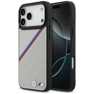BMW M Tricolor Metal Logo MagSafe - Etui iPhone 17 Pro Max (szary)