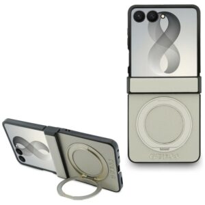 Guess Magnetic Ring Stand Grained Classic Logo MagSafe - Etui Samsung Galaxy Z Flip 8 (beżowy)